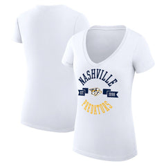 Nashville Predators - G-III 4Her by Carl Banks Women's Super-Slim Fit Lightweight City Graphic V-Neck T-Shirt White