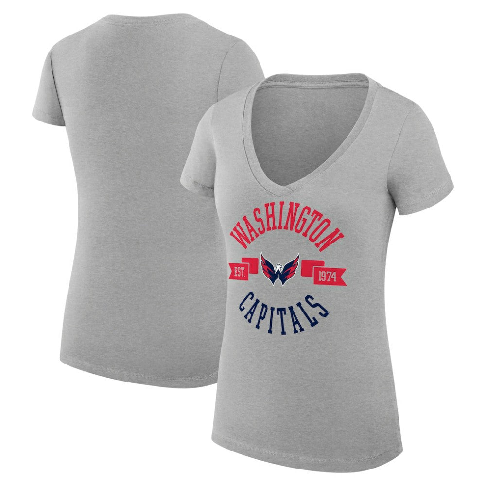 Washington Capitals G-III 4Her by Carl Banks Women's Super-Slim Fit Lightweight City Graphic V-Neck T-Shirt Heather Gray