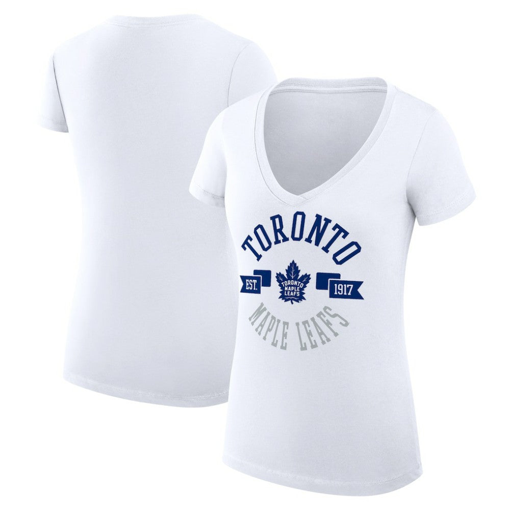 Toronto Maple Leafs - G-III 4Her by Carl Banks Women's Super-Slim Fit Lightweight City Graphic V-Neck T-Shirt White
