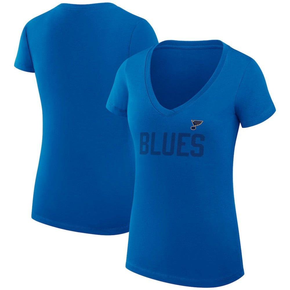 St. Louis Blues - G-III 4Her by Carl Banks Women's Super-Slim Fit Lightweight Dot Print Team V-Neck T-Shirt Blue