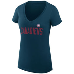 Montreal Canadiens - G-III 4Her by Carl Banks Women's Super-Slim Fit Lightweight Dot Print Team V-Neck T-Shirt Navy