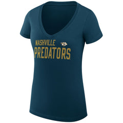 Nashville Predators - G-III 4Her by Carl Banks Women's Super-Slim Fit Lightweight Dot Print Team V-Neck T-Shirt Navy