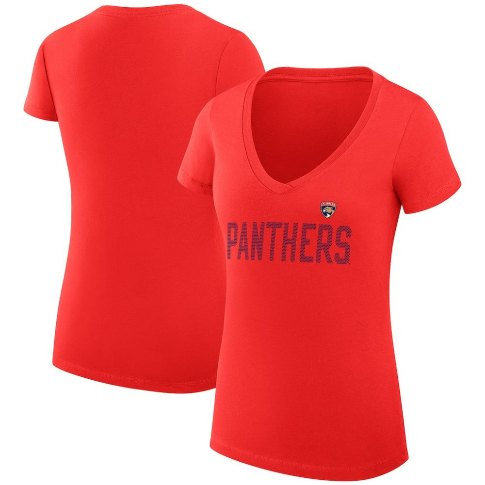 Florida Panthers - G-III 4Her by Carl Banks Women's Super-Slim Fit Lightweight Dot Print Team V-Neck T-Shirt Red