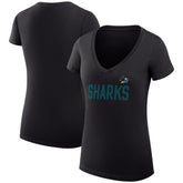 San Jose Sharks - G-III 4Her by Carl Banks Women's Super-Slim Fit Lightweight Dot Print Team V-Neck T-Shirt Black