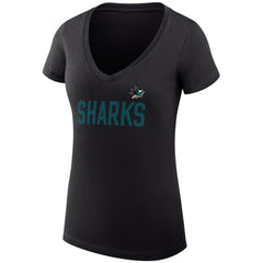 San Jose Sharks - G-III 4Her by Carl Banks Women's Super-Slim Fit Lightweight Dot Print Team V-Neck T-Shirt Black
