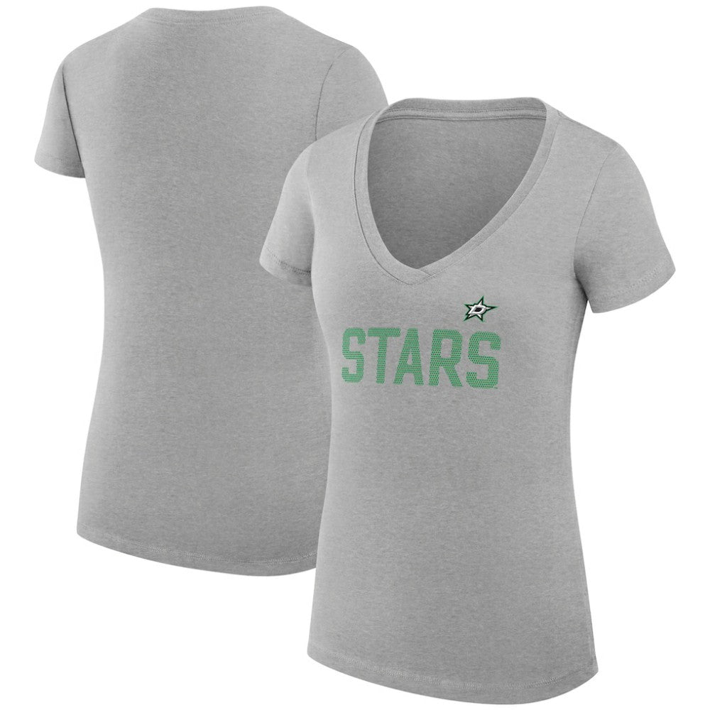 Dallas Stars - G-III 4Her by Carl Banks Women's Super-Slim Fit Lightweight Dot Print Team V-Neck T-Shirt Heather Gray