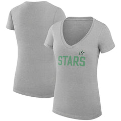 Dallas Stars - G-III 4Her by Carl Banks Women's Super-Slim Fit Lightweight Dot Print Team V-Neck T-Shirt Heather Gray