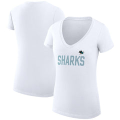 San Jose Sharks - G-III 4Her by Carl Banks Women's Super-Slim Fit Lightweight Dot Print Team V-Neck T-Shirt White