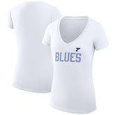 St. Louis Blues - G-III 4Her by Carl Banks Women's Super-Slim Fit Lightweight Dot Print Team V-Neck T-Shirt White