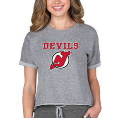 New Jersey Devils - Concepts Sport Women's Tri-Blend Mainstream Terry Short Sleeve Sweatshirt Top Heather Gray