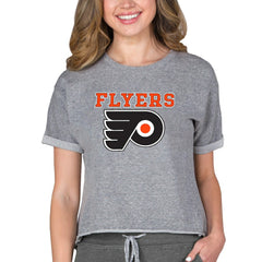 Philadelphia Flyers - Concepts Sport Women's Tri-Blend Mainstream Terry Short Sleeve Sweatshirt Top Heather Gray