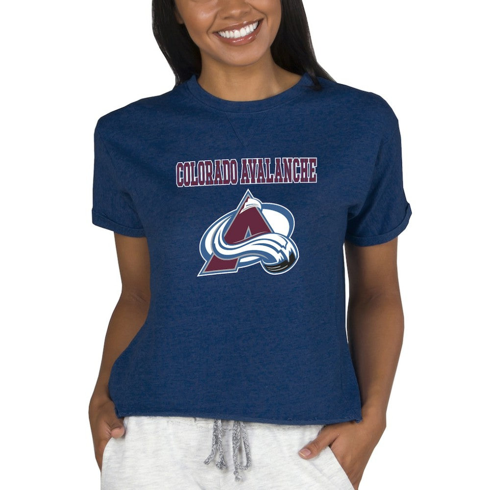 Colorado Avalanche - Concepts Sport Women's Tri-Blend Mainstream Terry Short Sleeve Sweatshirt Top Navy