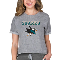 San Jose Sharks - Concepts Sport Women's Tri-Blend Mainstream Terry Short Sleeve Sweatshirt Top Heather Gray