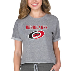 Carolina Hurricanes - Concepts Sport Women's Tri-Blend Mainstream Terry Short Sleeve Sweatshirt Top Heather Gray
