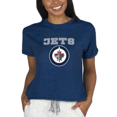 Winnipeg Jets - Concepts Sport Women's Tri-Blend Mainstream Terry Short Sleeve Sweatshirt Top Navy