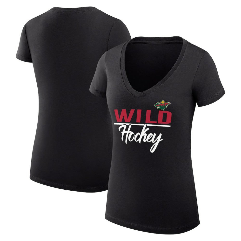 Minnesota Wild - G-III 4Her by Carl Banks Women's Super-Slim Fit Lightweight Graphic V-Neck T-Shirt Black