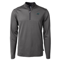 Carolina Panthers Cutter & Buck Virtue Eco Pique Micro Stripe Recycled Quarter-Zip Pullover Top Black/Gray - NFL