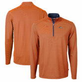 Denver Broncos Cutter & Buck Virtue Eco Pique Micro Stripe Recycled Quarter-Zip Pullover Top Orange/Navy - NFL