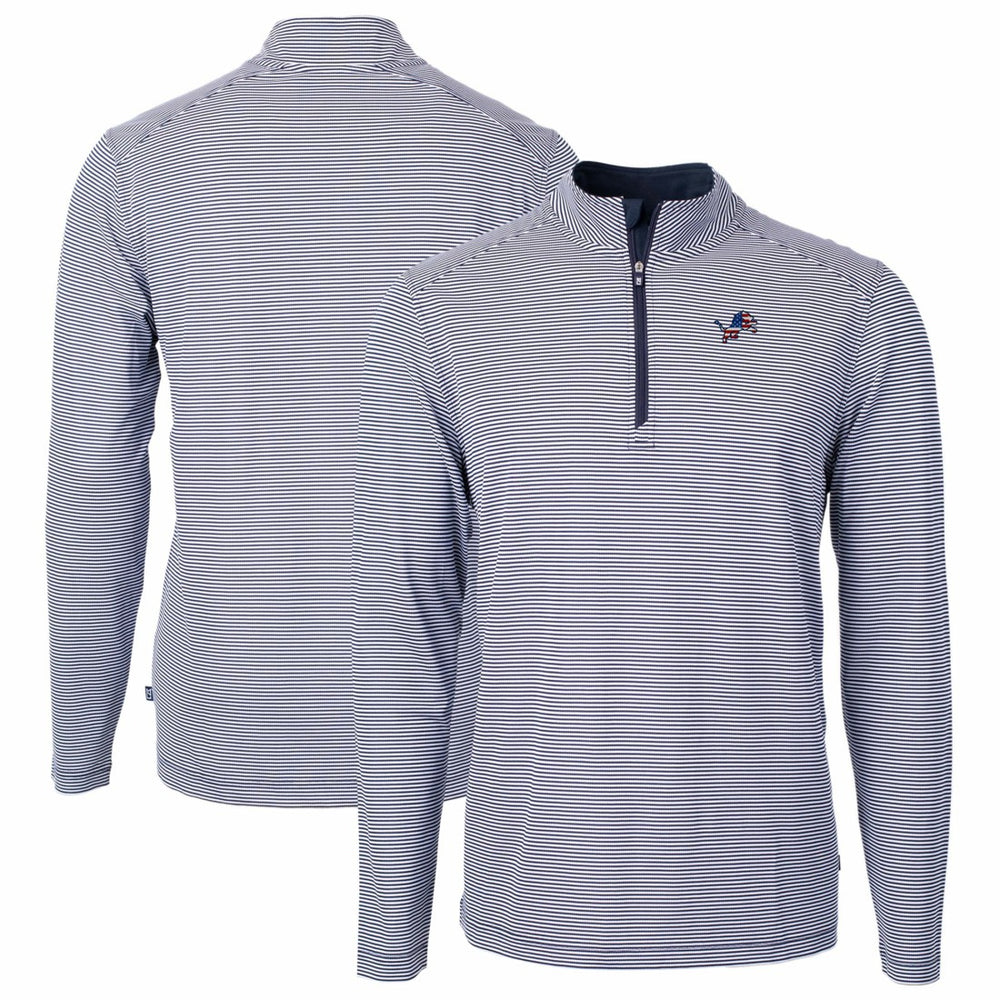 Detroit Lions Cutter & Buck Virtue Eco Pique Micro Stripe Recycled Quarter-Zip Pullover Top Navy/White - NFL
