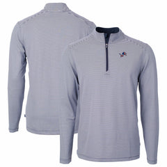 Detroit Lions Cutter & Buck Virtue Eco Pique Micro Stripe Recycled Quarter-Zip Pullover Top Navy/White - NFL