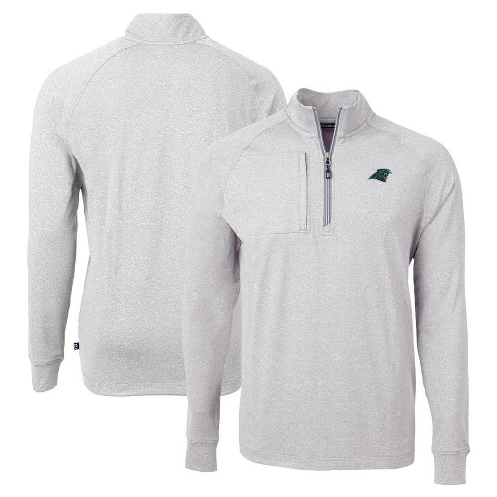 Carolina Panthers Cutter & Buck Adapt Eco Knit Quarter-Zip Pullover Top Heather Gray - NFL