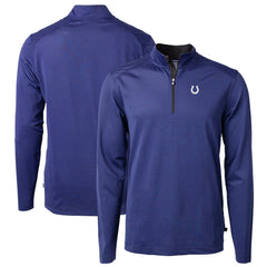 Indianapolis Colts Cutter & Buck Virtue Eco Pique Micro Stripe Recycled Quarter-Zip Pullover Top Royal/Black - NFL