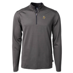 Minnesota Vikings Cutter & Buck Virtue Eco Pique Micro Stripe Recycled Quarter-Zip Pullover Top Black/Gray - NFL