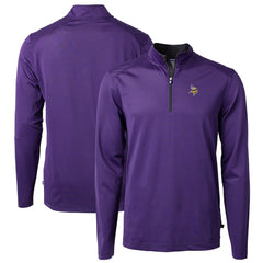 Minnesota Vikings Cutter & Buck Virtue Eco Pique Micro Stripe Recycled Quarter-Zip Pullover Top Purple/Black - NFL