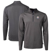 Pittsburgh Steelers Cutter & Buck Virtue Eco Pique Micro Stripe Recycled Quarter-Zip Pullover Top Black/Gray - NFL