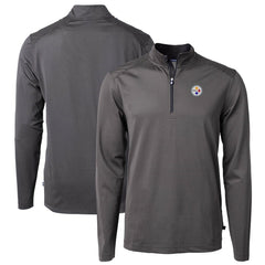 Pittsburgh Steelers Cutter & Buck Virtue Eco Pique Micro Stripe Recycled Quarter-Zip Pullover Top Black/Gray - NFL
