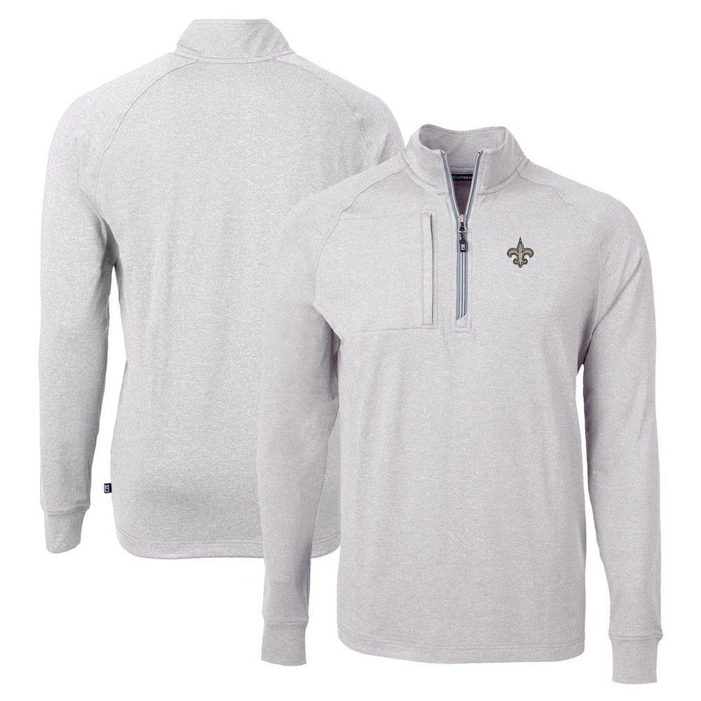 New Orleans Saints Cutter & Buck Adapt Eco Knit Quarter-Zip Pullover Top Heather Gray - NFL