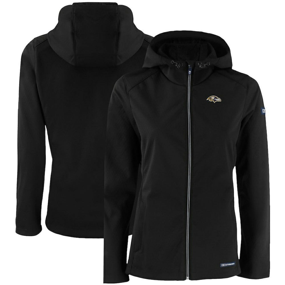 Baltimore Ravens Cutter & Buck Women's Evoke Eco Softshell Recycled Full-Zip Hooded Jacket Black - NFL