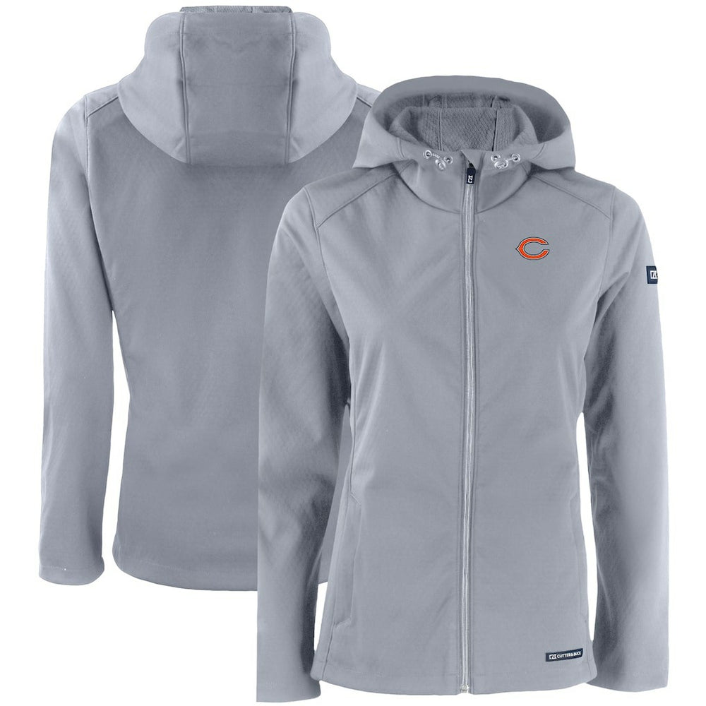 Chicago Bears Cutter & Buck Women's Evoke Eco Softshell Recycled Full-Zip Hooded Jacket Gray - NFL
