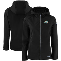 Miami Dolphins Cutter & Buck Women's Evoke Eco Softshell Recycled Full-Zip Hooded Jacket Black - NFL