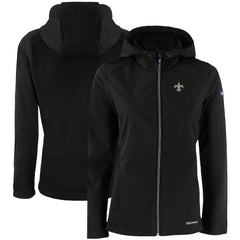 New Orleans Saints Cutter & Buck Women's Evoke Eco Softshell Recycled Full-Zip Hooded Jacket Black - NFL