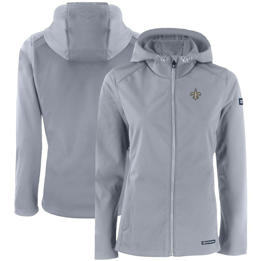 New Orleans Saints Cutter & Buck Women's Evoke Eco Softshell Recycled Full-Zip Hooded Jacket Gray - NFL