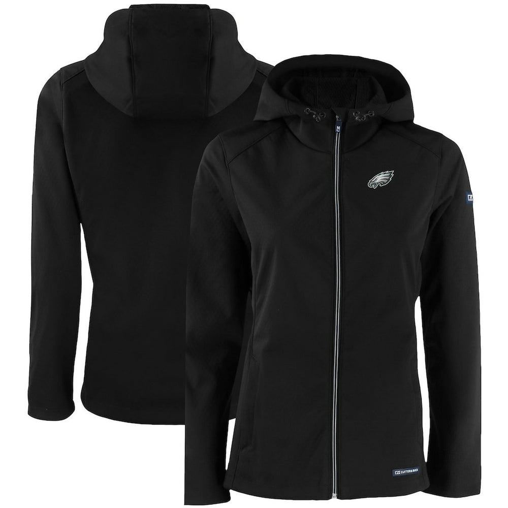 Philadelphia Eagles Cutter & Buck Women's Evoke Eco Softshell Recycled Full-Zip Hooded Jacket Black - NFL