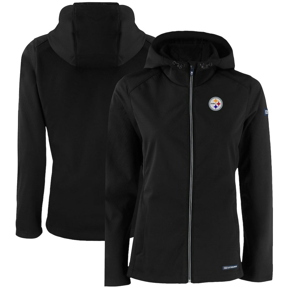 Pittsburgh Steelers Cutter & Buck Women's Evoke Eco Softshell Recycled Full-Zip Hooded Jacket Black - NFL