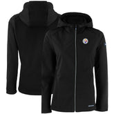 Pittsburgh Steelers Cutter & Buck Women's Evoke Eco Softshell Recycled Full-Zip Hooded Jacket Black - NFL