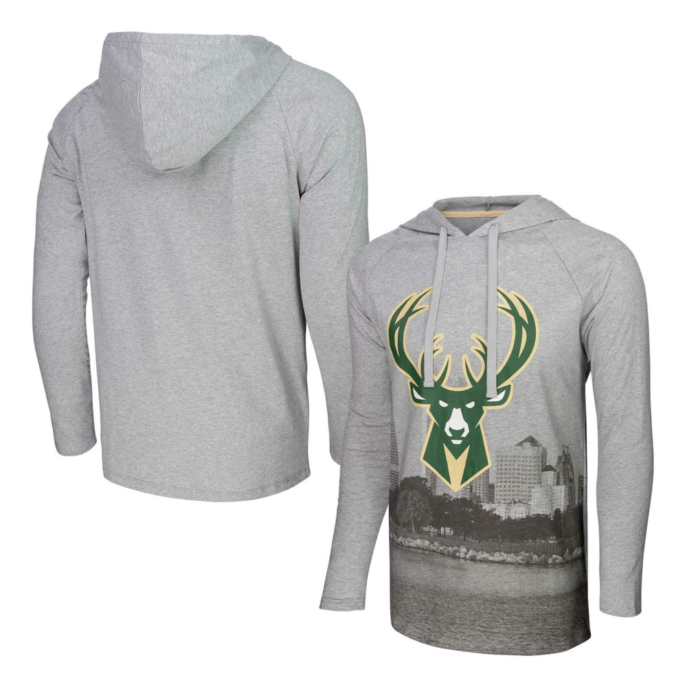 NBA - Milwaukee Bucks Stadium Essentials Atrium Raglan Long Sleeve Hoodie T-Shirt - Heather Gray