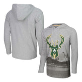 NBA - Milwaukee Bucks Stadium Essentials Atrium Raglan Long Sleeve Hoodie T-Shirt - Heather Gray