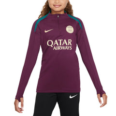 Nike Paris Saint-Germain Youth 2024/25 Strike Drill Quarter-Zip Long Sleeve Performance Training Top - Burgundy