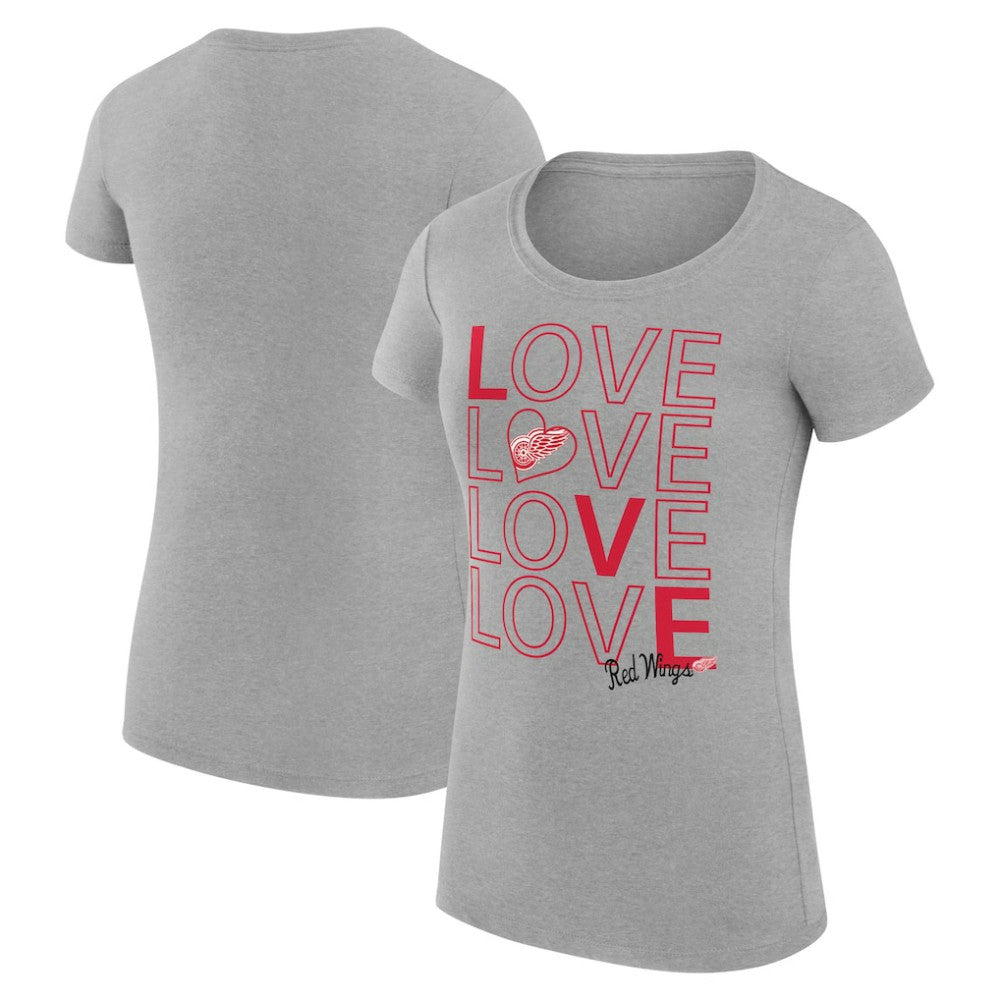 Detroit Red Wings - G-III 4Her by Carl Banks Women's Super-Slim Fit Lightweight Hockey Love T-Shirt Heather Gray
