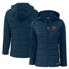 Chicago Bears Cutter & Buck Women's Throwback Evoke Hybrid Eco Softshell Recycled Full-Zip Hoodie Jacket Navy - NFL