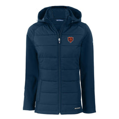 Chicago Bears Cutter & Buck Women's Throwback Evoke Hybrid Eco Softshell Recycled Full-Zip Hoodie Jacket Navy - NFL