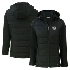 Las Vegas Raiders Cutter & Buck Women's Throwback Evoke Hybrid Eco Softshell Recycled Full-Zip Hoodie Jacket Black - NFL