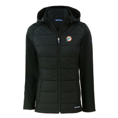 Miami Dolphins Cutter & Buck Women's Throwback Evoke Hybrid Eco Softshell Recycled Full-Zip Hoodie Jacket Black - NFL