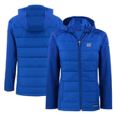 New York Giants Cutter & Buck Women's Throwback Evoke Hybrid Eco Softshell Recycled Full-Zip Hoodie Jacket Royal - NFL
