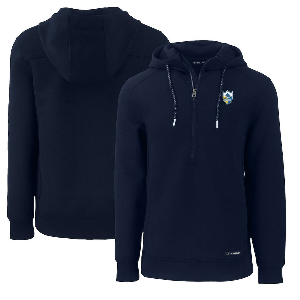 Los Angeles Chargers Cutter & Buck Throwback Roam Eco Half-Zip Recycled Pullover Hoodie Navy - NFL