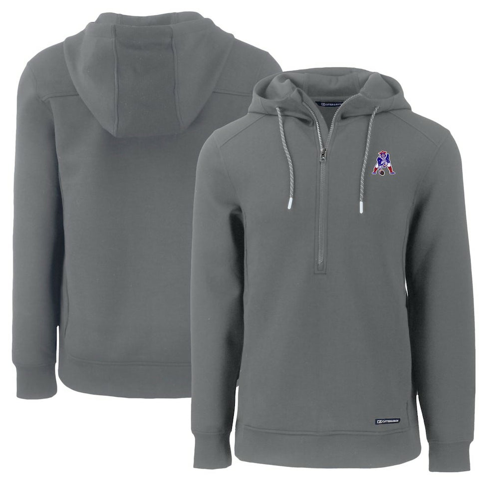 New England Patriots Cutter & Buck Throwback Roam Eco Half-Zip Recycled Pullover Hoodie Gray - NFL